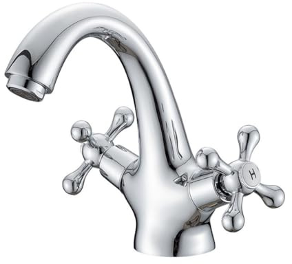 Wasserhahn Bad Waschtischarmatur Retro Antik Stil Messing Zweigriff Mischbatterie Waschbecken Armatur, Badarmatur Waschtischbatterie Badezimmer, Chrom, Silber