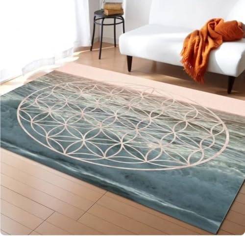 YANGECHEN Blume des Lebens Yoga Zen Teppich Für Wohnzimmer Schlafzimmer Nachttisch Dekor Großer Anti-Rutsch-Bereich Teppich Zimmer Krabbelmatte 80X120Cm