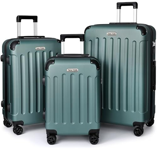 TANTOMI Koffer Set 3-Teilig Hartschale | Leicht ABS-Reisekoffer Set mit 360°-Spinner-Rollen, Gepäck-Sets mit 3 Stelige-Zahlenschloss & Teleskopgriff | Luggage Set (M/L/XL, Helles Dunkelgrün)