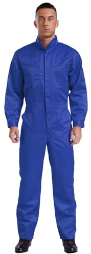 renvena Herren Arbeitsoverall Werkstatt mit Reißverschluss Einteiler Arbeitsanzug Baumwolle Overall Jumpsuit Arbeitskombi Uniform für Gärtner Mechaniker Königsblau S