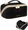 Prite Large Capacity Makeup Bag Portable Travel Cosmetic Bag Waterproof Toiletry Case with Clear Divider and Handle (Black L)