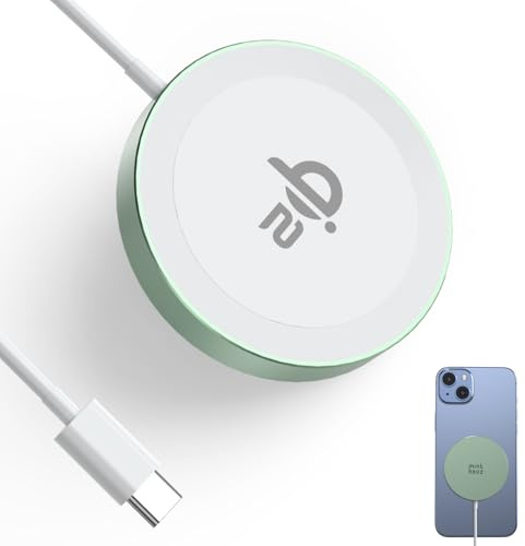 Minthouz Wireless Charger Pad for iPhone 17/16/15/14/13 Series, Magnetic Wireless Phone Charger Pad for Samsung and More Qi-Enabled Phone, Mag-Safe Charger for Airpods 2/3/Pro - Green