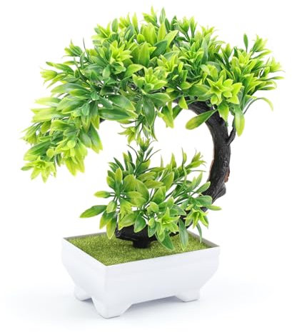 DEANKEJI Bonsai Artificiel, Arbre Artificielle Interieur, Fausse Plante Interieur, Plastique Plante Artificielle, Pot Plante pour Balcon, Jardin, Salon, Table Manger, Décoration Bureau (Vert)