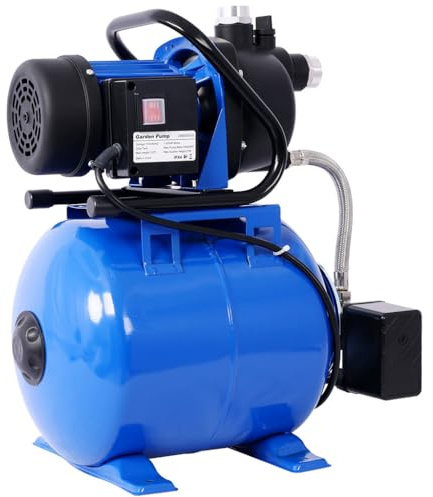 AMZOSS 1.6HP Steel Shallow Well Pump with Pressure Tank, 1200W 1340GPH 147FT Irrigation Jet Pump Automatic Water Booster Sprinkler System for Home, Garden, Lawn, Farm,Black
