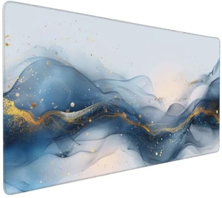 Tapis de Souris 80x40 cm Grand Tapis Souris XXL, Abstrait bleu Tapis de Souris Bureau Gamer, à Bords Cousus, Base en Caoutchouc Antidérapante, Sous Main pour Clavier et Souris, Decoration Maison E-143