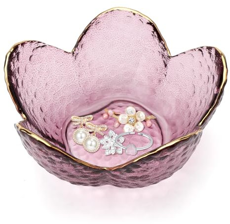 APOMOONS Glass Jewellery Dish Trinket Tray, Small Ring Dish Holder Earrings Tray Bowl Jewellery Plate Necklace Storage Watch Key Decorative Tray, Birthday New Home Gift, Bedroom Rings Storage