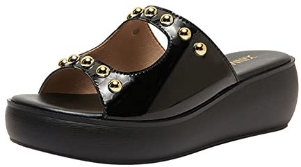 Große Außen Tragen Bequeme Biskuit Dicke Keile Offene Zehen Atmungsaktive Hausschuhe Sandalen Schuhe Damen Winter Boots (Black, 42)