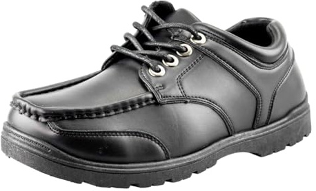 Boys School Shoes, Faux Leather Lace-Up, Black Casual Walking Shoes