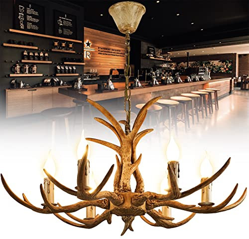 Salmeee Retro Geweihlampe Deckenleuchte, 220V 6 Licht Harz Geweih Kronleuchter mit Antler Decken Leuchte lampe leuchtet Korridor Vintage-Stil Harz Hirsch Horn