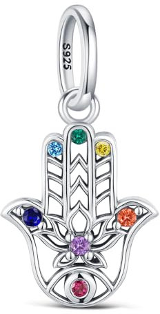 KEQ HamsaHand 925 Sterling Silber Yoga Charm Anhänger für Armband Charm Silber Bead Pendant für Europäische Armbänder Halsketten Schmuck Geschenk für Damen Frauen Muttertag