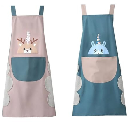 Queerelele 2 Stück Schürze Damen Wasserdicht Küchenschürze Kochschürze Backschürze Modische Apron mit Taschen,Wasserdicht, Verstellbar, Hochwertige Schürze für Kochen, Backen und Gärtnern,Hausarbeit