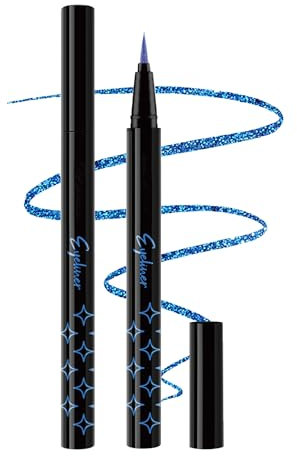 Blau Liquid Glitter Eyeliner, Metallic Finish Eyeliner Stift Wasserfest, Langlebig Wasserdicht, Smooth Flüssig Bunt Eye Pencil, Highly Pigmented Shimmer Lidschatten Liner Makeup für Cosplay Party-04