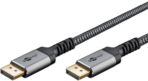 goobay DisplayPort Kabel 2.1-80 Gbit/s, DP-Kabel 16K/60Hz, 10K HDR, 3m - Sharkskin Grey, Metall-Design, FreeSync, G-Sync, Ultrawide, Daisy-Chaining, 32 Audiokanäle, HD Audio 75686