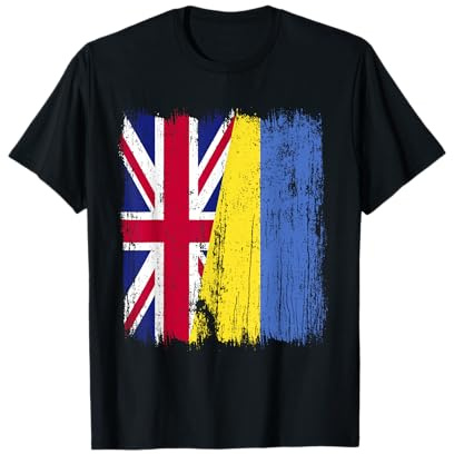 UK Ukraine Half Flag British Ukrainian Heritage T-Shirt