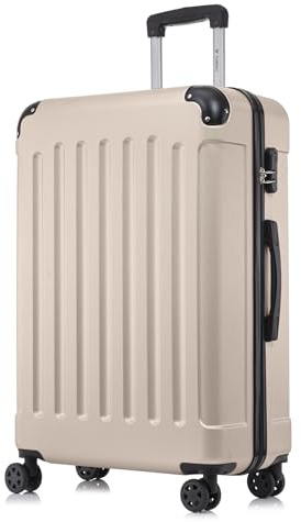 YONSLY Trolley Koffer Suitcase, Reisekoffer, Rollkoffer Handgepäck, Hartschalenreisekoffer mit 4 Rollen 360°, Zahlenschloss, Weicher Gummigriff für Reisen, Camping (XL, Elfenbeinweiß)