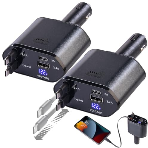 revolt Kfz Ladekabel: 2er-Set 4in1-Kfz-USB-Ladegerät, USB-C/A, 2 USB-C-Kabel, 66 Watt (Netzteil, C Ladekabel ausziehbar, Steckdose)