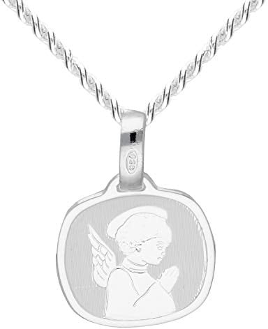 Löb 925 Silber Halskette Platte mit kleinem Engel Anhänger Taufkette, Damen Kette Taufe Kommunion Firmung Konfirmation Schutzengel Engelsflügel