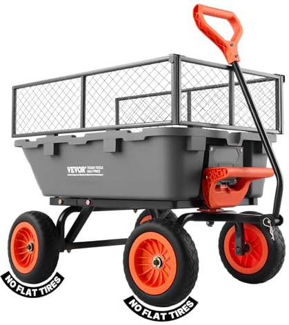 VEVOR Chariot de Jardin Basculant Max. 362 kg Chariot à Benne Basculante en PP pour Transport Bois Plantes Terre, Ridelles Amovibles, 4 Roues Increvables, Basculement à 90°, Roulement Rotatif à 270°