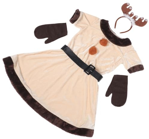 HOMSFOU Weihnachts Elchkostüm für Damen aus Gewebe mit Rentier Haarreif und Handschuhen Bequemes Cosplay Kleid für Halloween und Weihnachtsfeiern