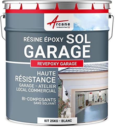 Peinture epoxy garage sol atelier local commercial magasin REVEPOXY GARAGE - 25 kg (jusqu'à 80 m² en 2 couches) Blanc - ARCANE INDUSTRIES