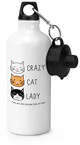 Gift Base Crazy Cat Lady Sports Bottle Water Gym 600ml White