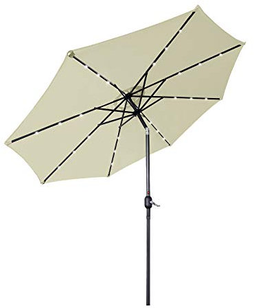 AufuN Sonnenschirm 300cm mit kurbel und Solarbetriebene Weiß LED UV Schutz Neigbar 40+ - Beige Alu Balkon Terrassenschirm Marktschirm Gartenschirm (Beige)