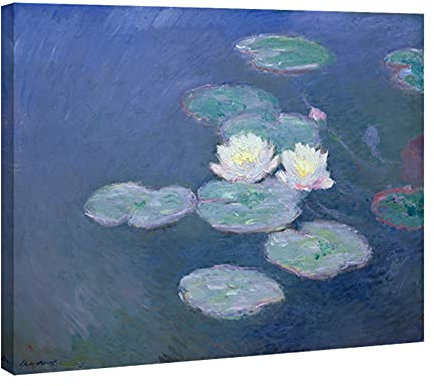 Wieco Art Water Lilies Canvas Prints Wall Art of Claude Monet Classical Flowers Oil Paintings Reproduction Gallery Wrapped Floral Pictures for Living Room Kitchen Home Office Decor