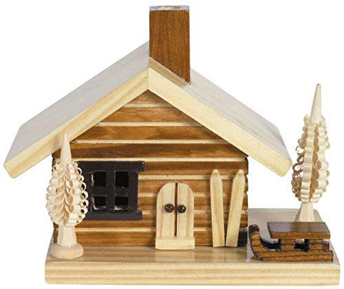 OBC Räucherhaus Skihütte Natur-braunt, ca. 12 cm/Räuchermännchen Dekofigur/handbemalt im Kunsthandwerks-Stil/Räuchermann/Räucherfigur aus Holz
