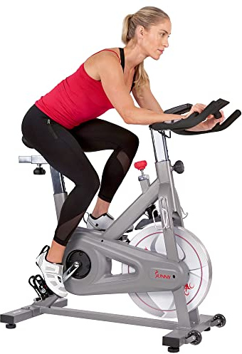 Sunny Health & Fitness Synergy Exercise Bike with 40LB Flywheel, Silent Belt Drive & Magnetic Resistance, Indoor Bicycle with 300 LB User Weight Capacity, Tablet Mount, Adjustable Seats – SF-B1851