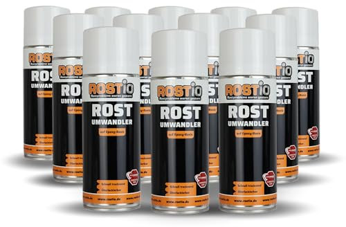 Rostio Rostumwandler Spray 12x 400 ml – Rostkonverter & Korrosionsschutz – farblos – überlackierbar nach ca. 120 Min – Epoxidharz-Basis – temperaturbeständig bis 180 °C
