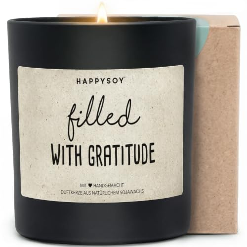 Dankbarkeit Duftkerze im Glas mit Spruch aus Soja - natürlich handgemacht nachhaltig persönlich Geschenk Geschenkidee für Yoga Meditation beste Freundin Mama Freund - Geburtstag Danke sagen
