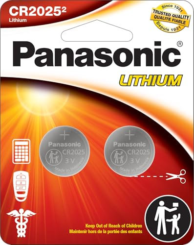 Panasonic CR2025 Lot de 2 Piles Bouton au Lithium 3,0 V résistantes aux Enfants, Emballage basé sur des Normes, Lot de 2 Piles