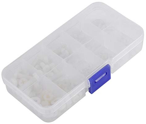 150 pièces vis en Nylon boulons écrous rondelles M2 M2.5 M3 M4 M5 Kit d'assortiment de fixations avec étui de rangement