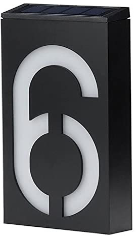 Placa de número de casa LED de Energía Solar para Exteriores Placa de Puerta con Luz de Número de Casa Solar LED Luz de Señal Numérica Placa de Luces de Dirección (Número 6)