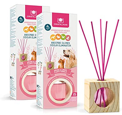 CRISTALINAS Pet Odour Eliminating Reed Diffusers Fluffy Towels Scent - 30ml Air Fresheners for Home - Lasts upto 4 weeks - Reed Diffusers for Home - Pack of 2