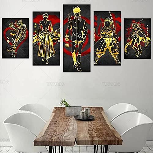 Wondbeau Leinwanddrucke Modulare Wandaufkleber 5 Teiliges Wandbild Druck auf Leinwand Malerei Gojo Satoru, Meliodas, Sora, Tanjirou M/100×50cm Jujutsu Kaisen, Die sieben Todsünden, Dämonentöter