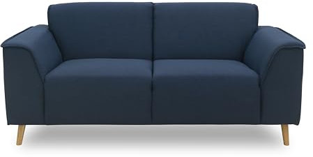 DOMO. collection Sofa Jules FK 2 Sitzer, 2er Couch in skandinavischer Optik, mit Federkernpolsterung, Garniur mit Holzfüßen, 178 x 90 x 81 cm (BxTxH), in dunkelblau