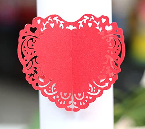 Duories 30 Stück Liebe Herz Papier Serviettenringe als Tischdeko,Serviettenhalter Serviettenschnallen für Hochzeitsfeier Abendessen Jubiläum Geburtstag Party Weihnachten Tischdekoration,Rot