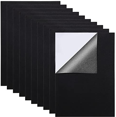MoonSing Selbstklebender Samtstoff, Rückseite Kleber Filz, A4 Klebende Samt Blätter für Kunst Bastelzwecke, Cup Mat, Bilderrahmen, Stuhlbein, Schmuckschatulle, Schwarz (10 Stück)