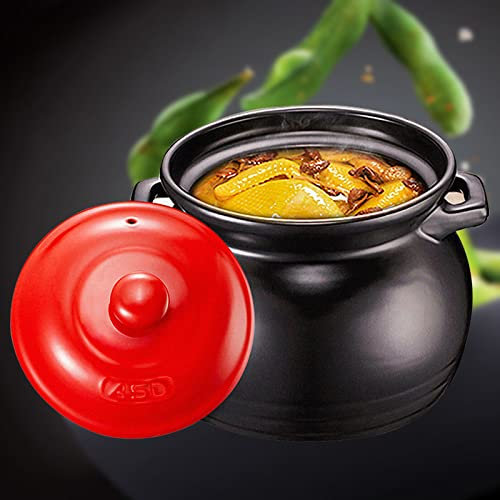 YISUPP Ceramic Cooking Pot, Clay Pot Cooking, Earthenware Pot Hob To Oven Casserole Dish Cooking Pot, Large Handmade Does Not Crack Slow Cooker,black-6L