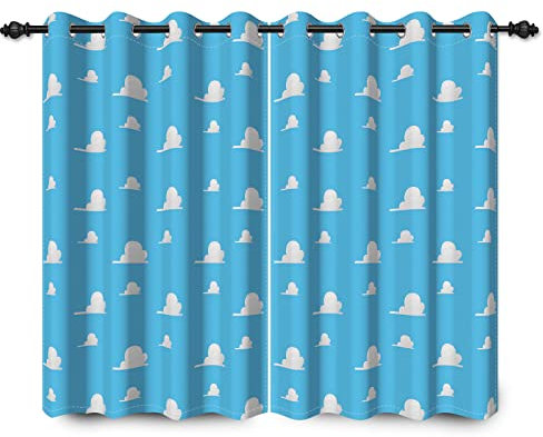YONGFOTO 117x138cm Cartoon Wolken Vorhänge Für Kinderzimmer, Traumhaft Flauschig Babyblau Wolke Modern Minimalistisch Verdunkelung Gardinen Mit Öse Für Kinderkrippe, 2 Stück
