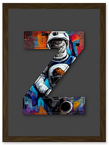 Wee Blue Coo Letter Z Bright Astronaut Decorative Graffiti Mural Alphabet Initial Stencil Artwork Framed Wall Art Print A4