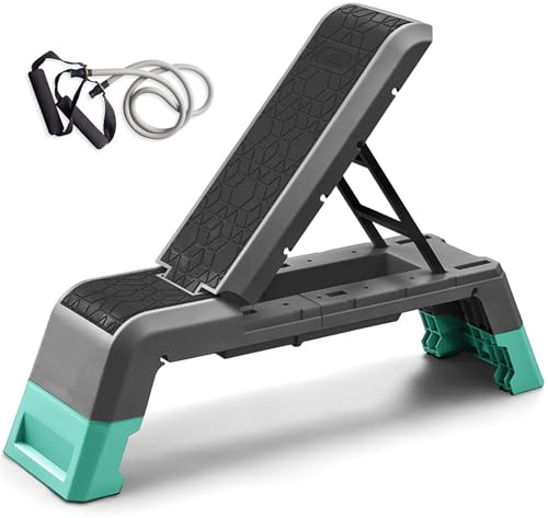 leikefitness Exercise Step Platform, Multifunctional Aerobic Deck with Cord and Adjustable Dumbbell & Weight Bench, Fitness Equipment for Workout Home Gym, GM5821 (Black)