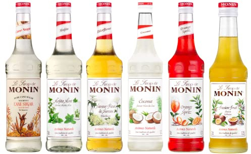 Lot sirops indispensables cocktails - Sucre de canne, Mojito, Fleur de sureau, Coco, Orange spritz, Fruit de la passion - 6x70cL