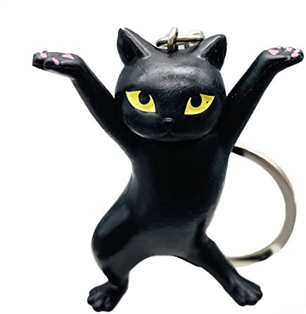 Shining crown Porte-clés chat mignon, porte-clés chat enchanteur, noir, taille M, Noir , M