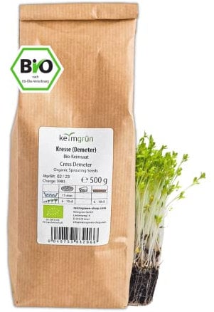 Keimgrün - Bio Kresse Microgreen Samen - 500g Kresse Saatgut - Kressesamen - Regelmäßig überprüfte Keimfähigkeit - Zum ergiebigen Anbau auf Erde als Microgreens