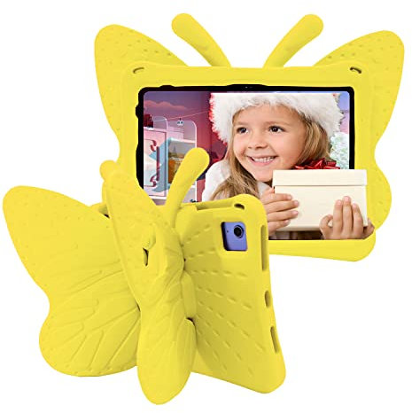 Tading Kids Case for iPad (A16) 11th Generation 11 Inch 2025/iPad 10th Generation 10.9 Inch 2022, Cute Butterfly Children Friendly Soft EVA Foam Protective Stand Cover for Girls - Yellow