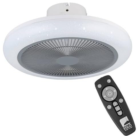 EGLO Deckenventilator mit LED Beleuchtung Kostrena, Ventilator Decke dimmbar mit Fernbedienung, Timer, 3 Geschwindigkeiten, Kunststoff in grau-weiß, AC Motor, warmweiß - kaltweiß, Ø 45,5 cm