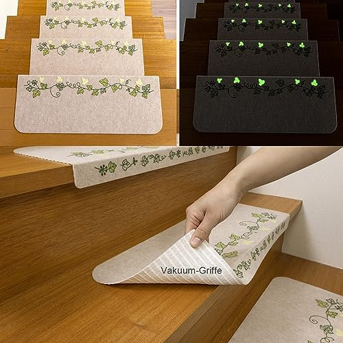 FuKuEn Stufenmatten Leuchtend Beleuchtung Treppenstufen Waschbar Teppich für Treppenstufen Selbstklebend rutschfest Stufenmatten Beige 4 Stück 55 x 21 cm mit 4 cm Blending