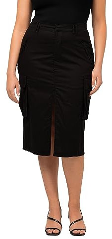 Ulla Popken Damen Cargorock, Utility-Style, Taschen, Lyocell-Mix Rock, schwarz, 48